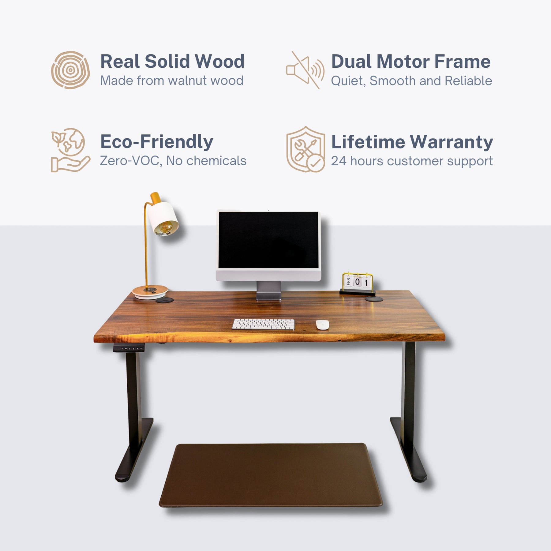 Standing Desk with Storage - Walnut Solid Wood Electric Standing Desk