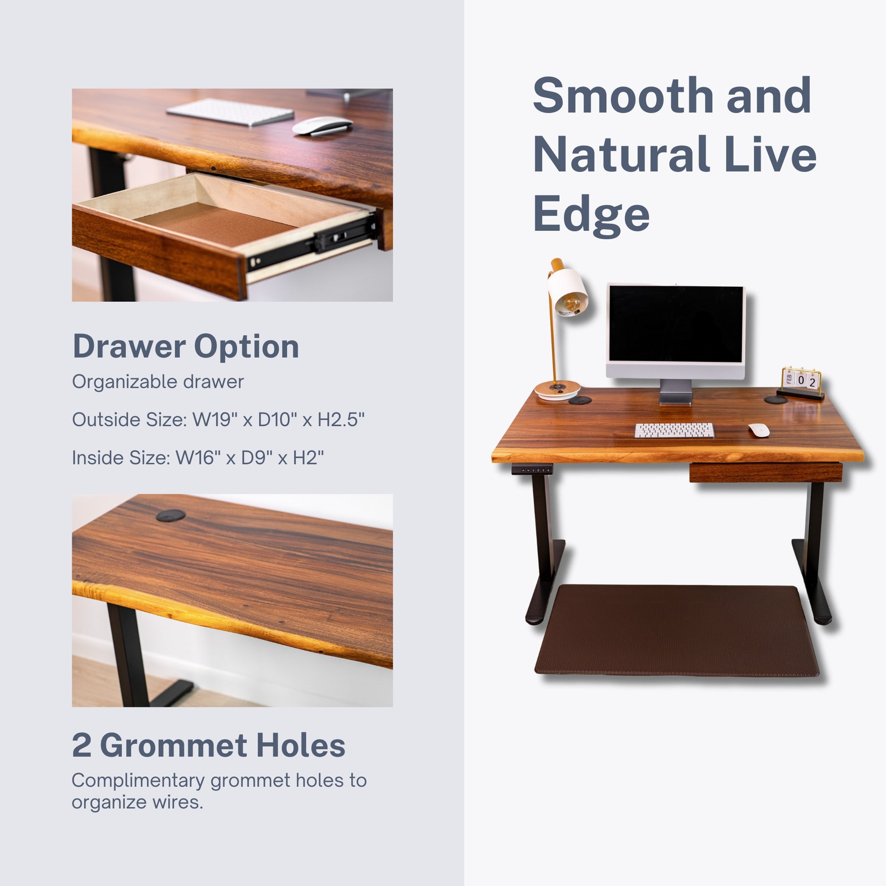 Wood Standing Desk with Drawers - Walnut Live Edge Wood Standing Desk
