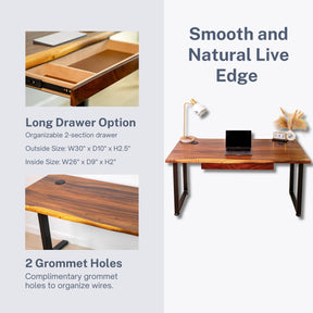 Wood Desk with Drawer - Walnut Computer Desk, Live Edge Desk