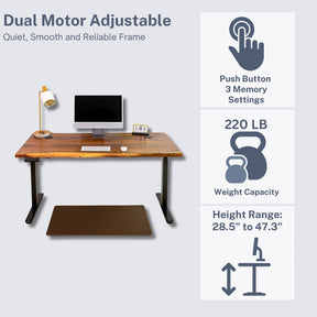 Standing desk adjustable height with dual motor legs in black or white color.