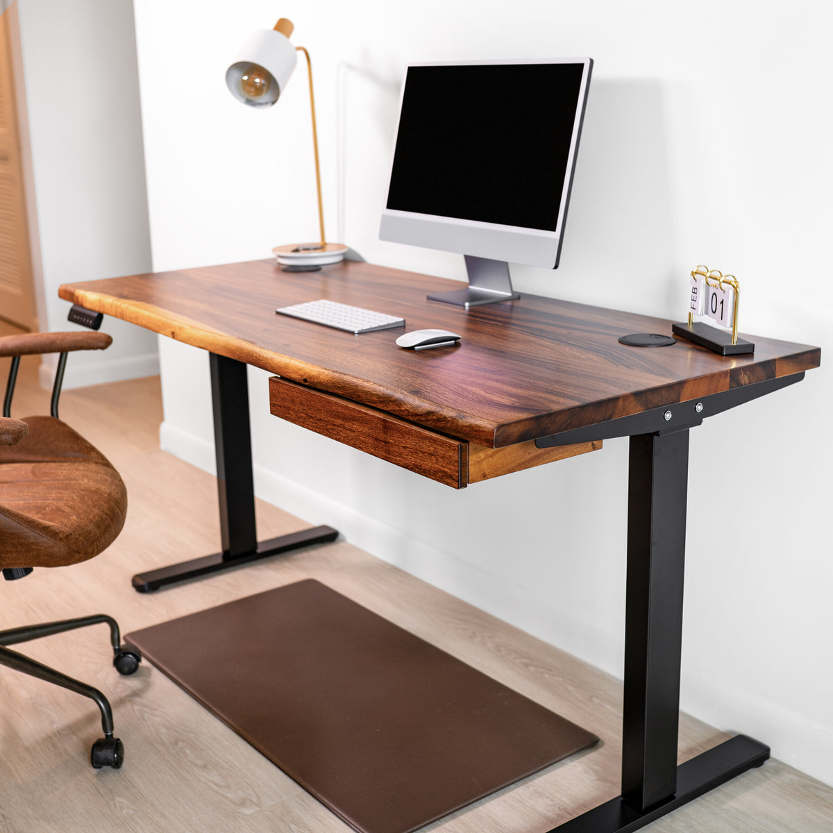 Wood Standing Desk with Drawers - Walnut Live Edge Wood Standing Desk
