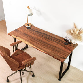 Computer Desk - Walnut Live Edge Desk with Drawer - modernwoodstyle