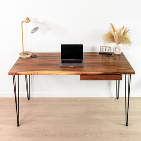 Wood Computer Desk with Drawers - Walnut Live Edge Computer Desk