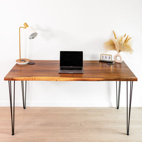 Wood Computer Desk - Walnut Solid Wood Desk, Live Edge Computer Desk