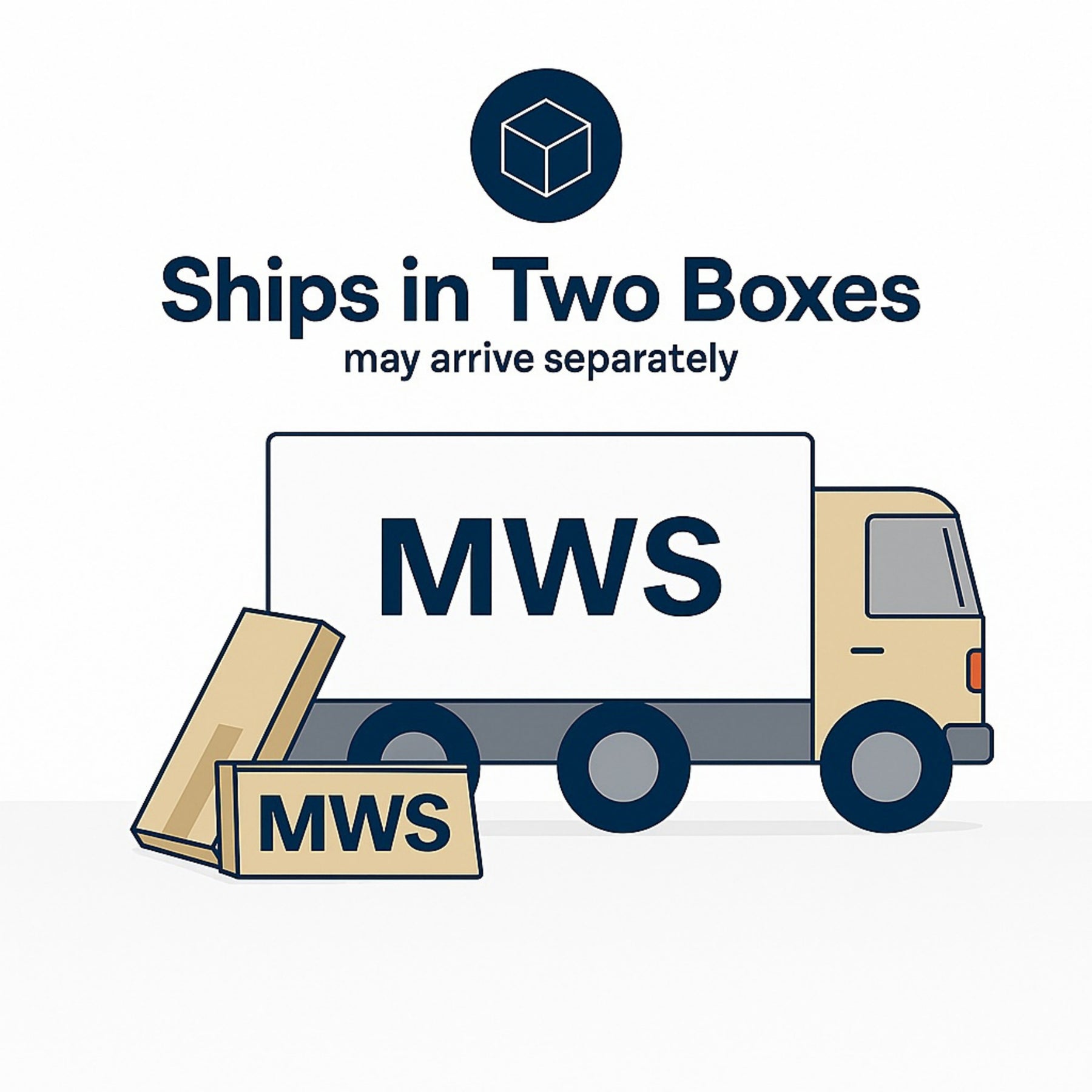 Illustration of a truck with 'MWS' on it, accompanied by boxes, on a white background.