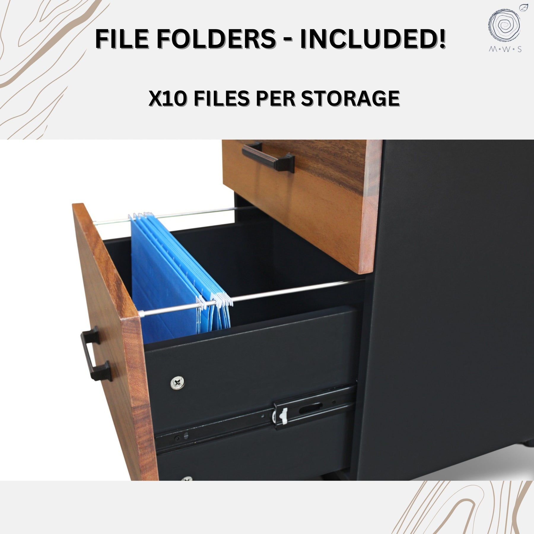 2 Drawer Filing Cabinet - Walnut Wood | Modern Wood Style