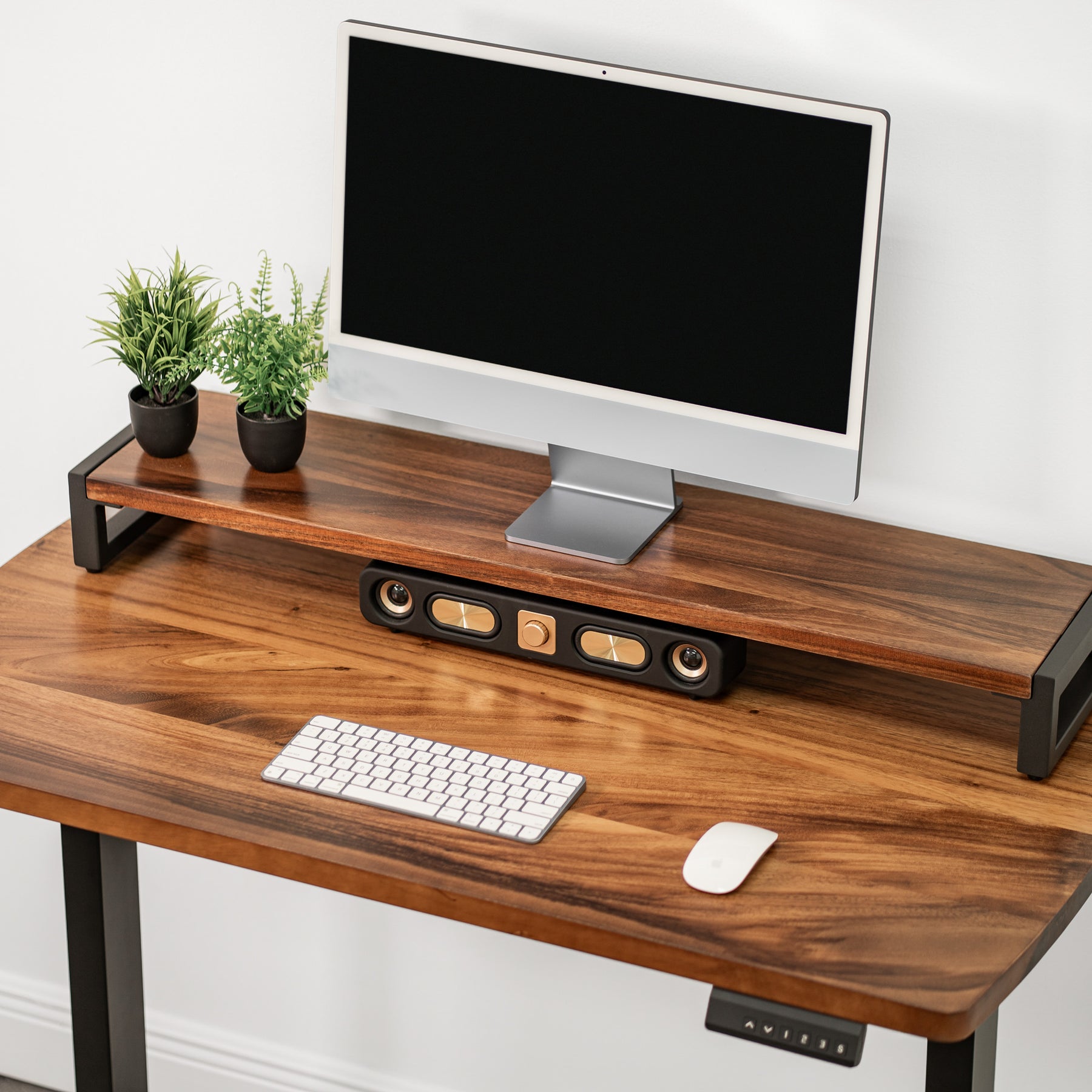 Straight Edge Walnut Standing Desk - Extra Deep Solid Wood Top, Dual Motor Adjustable Base