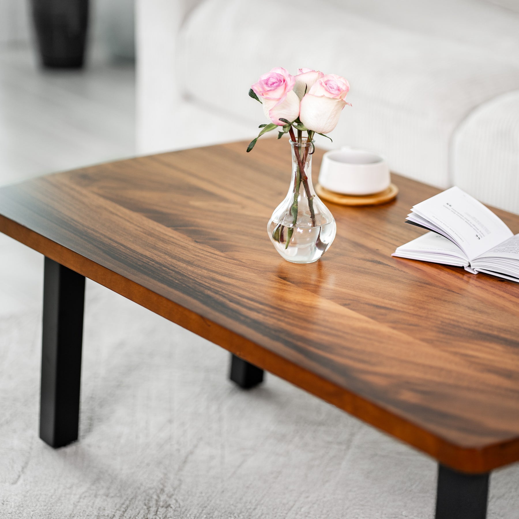 Walnut Coffee Table - 46" × 25" Solid Wood | Modern Wood Style