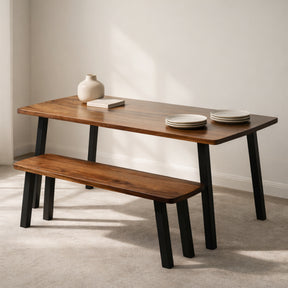 Walnut Dining Table Set for 6 with Bench | Modern Wood Style