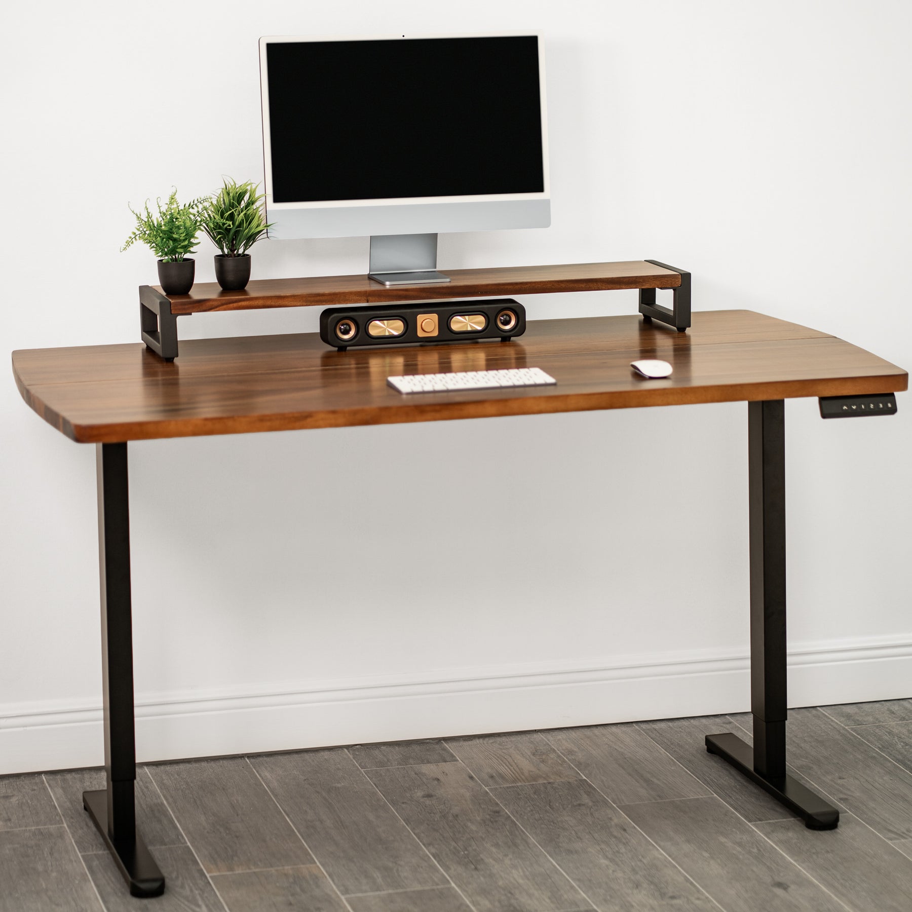 Straight Edge Walnut Standing Desk - Extra Deep Solid Wood Top, Dual Motor Adjustable Base