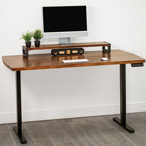 Straight Edge Walnut Standing Desk - Extra Deep Solid Wood Top, Dual Motor Adjustable Base