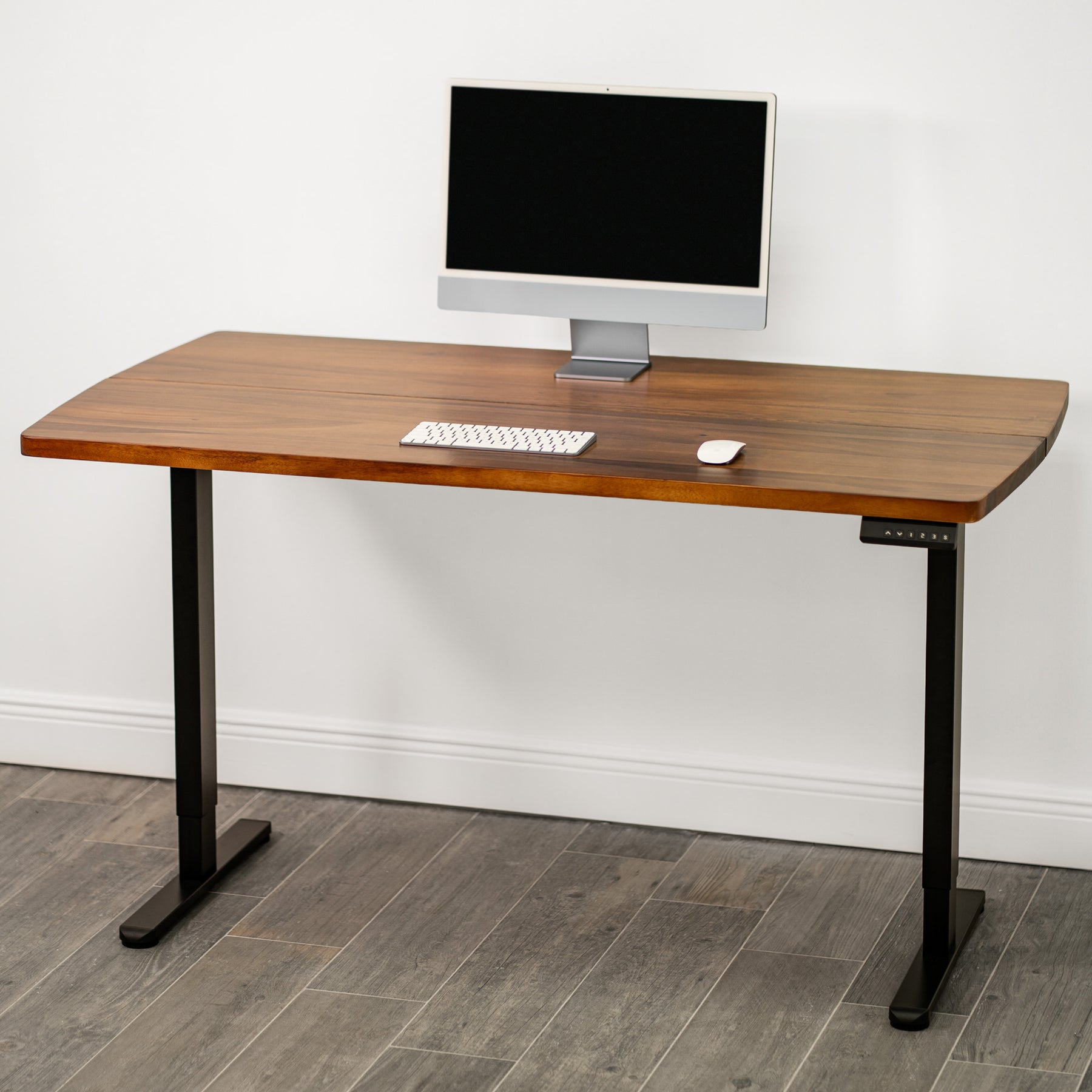 Straight Edge Walnut Standing Desk - Extra Deep Solid Wood Top, Dual Motor Adjustable Base