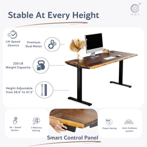 Standing Desk - Walnut Solid Wood Adjustable Height Desk | Modern Wood Style