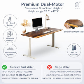 Standing Desk - Walnut Solid Wood Adjustable Height Desk | Modern Wood Style