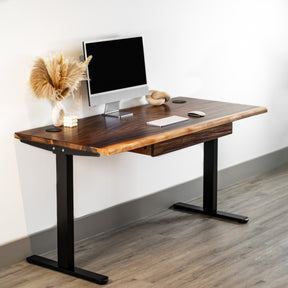 Wood Standing Desk with Drawers - Walnut Live Edge Wood Standing Desk | Modern Wood Style