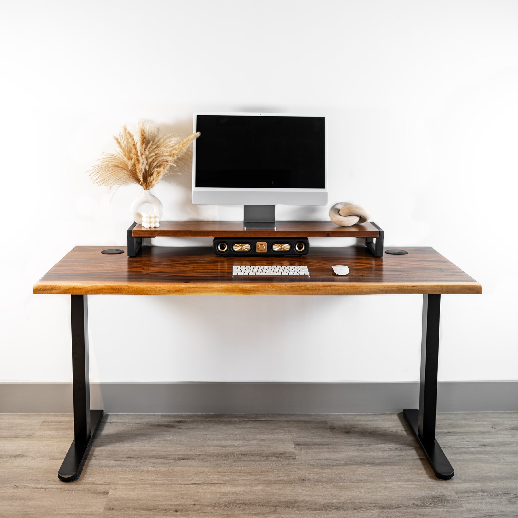 Wood Standing Desk with Drawers - Walnut Live Edge Wood Standing Desk | Modern Wood Style