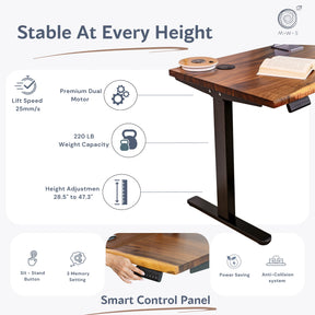 Wood Standing Desk with Drawers - Walnut Live Edge Wood Standing Desk