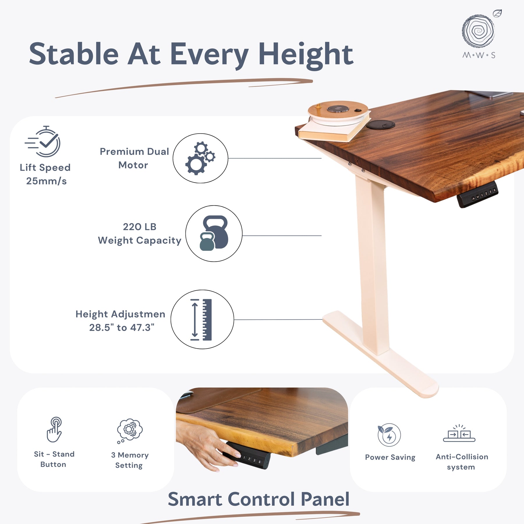 Standing Desk - Walnut Solid Wood Adjustable Height Desk