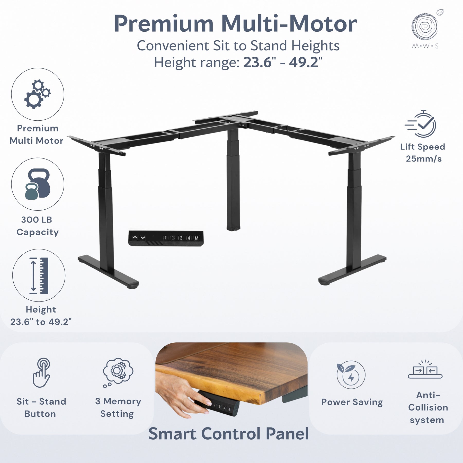 L Shaped Adjustable Standing Desk - Walnut Solid Wood - modern wood style