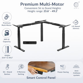 L Shaped Adjustable Standing Desk - Walnut Solid Wood - modern wood style
