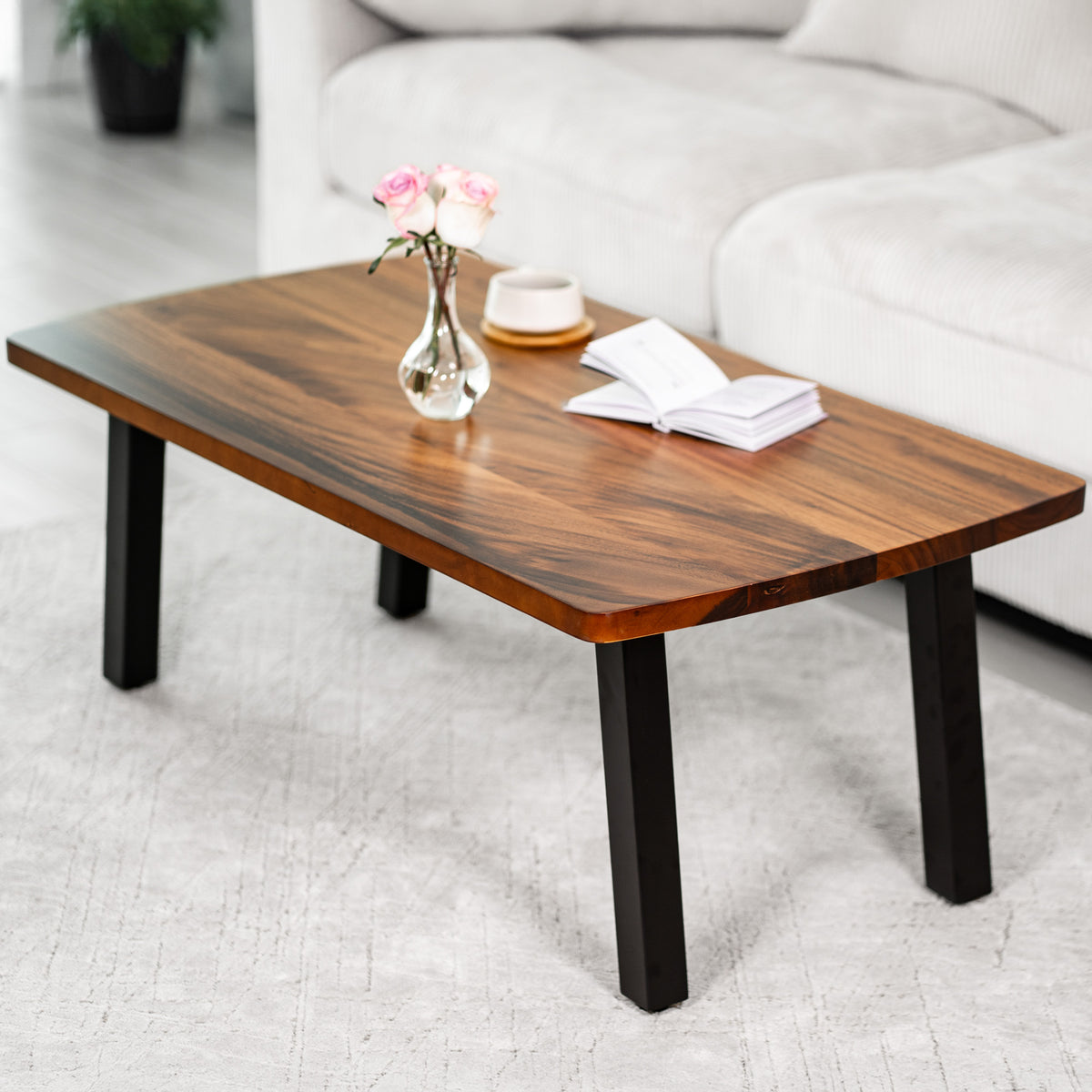 Walnut Coffee Table - 46" × 25" Solid Wood | Modern Wood Style