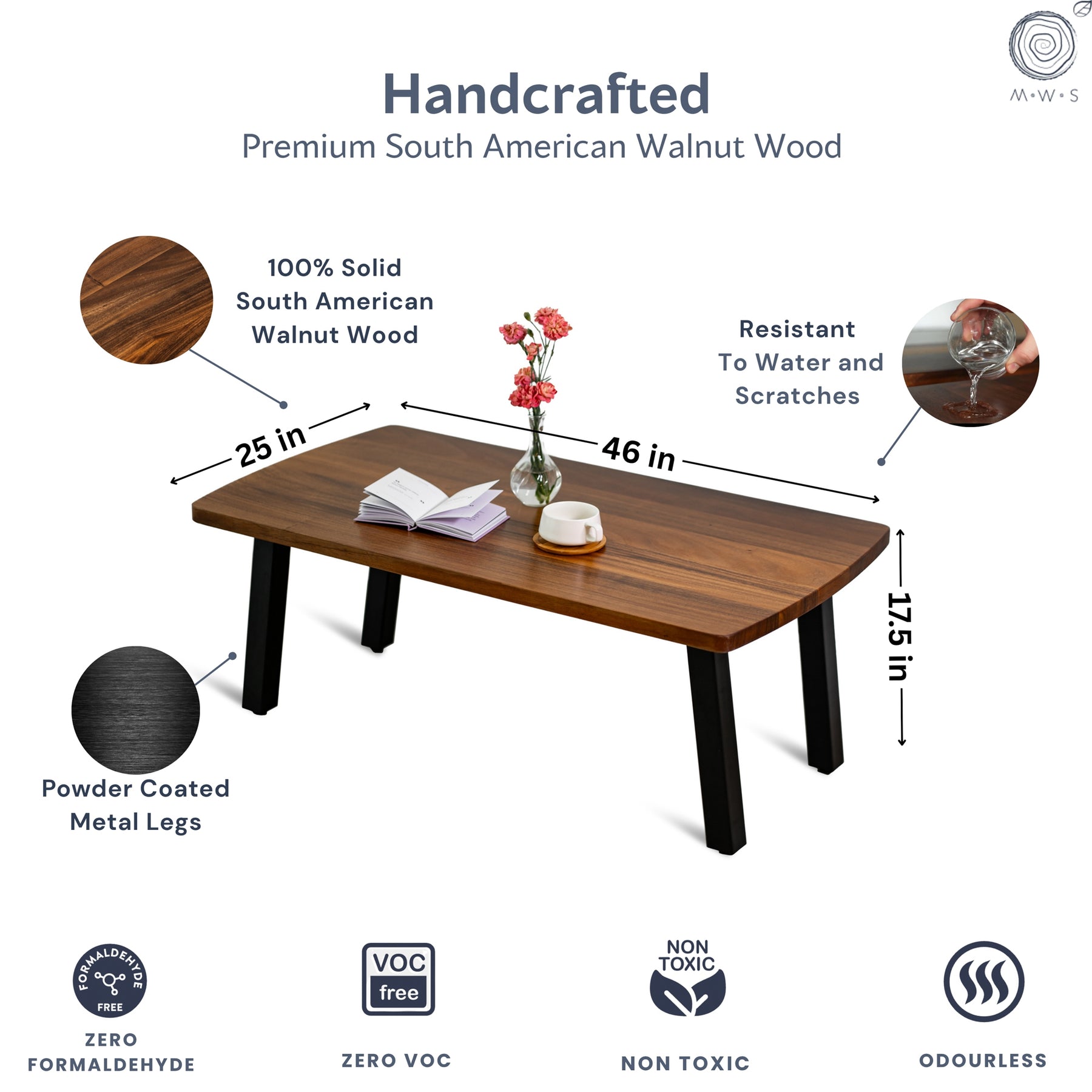 Walnut Coffee Table - 46" × 25" Solid Wood | Modern Wood Style