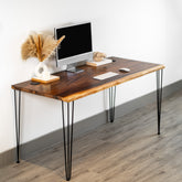 Computer Desk - Hairpin Legs, Live Edge Walnut Solid Wood | Modern Wood Style