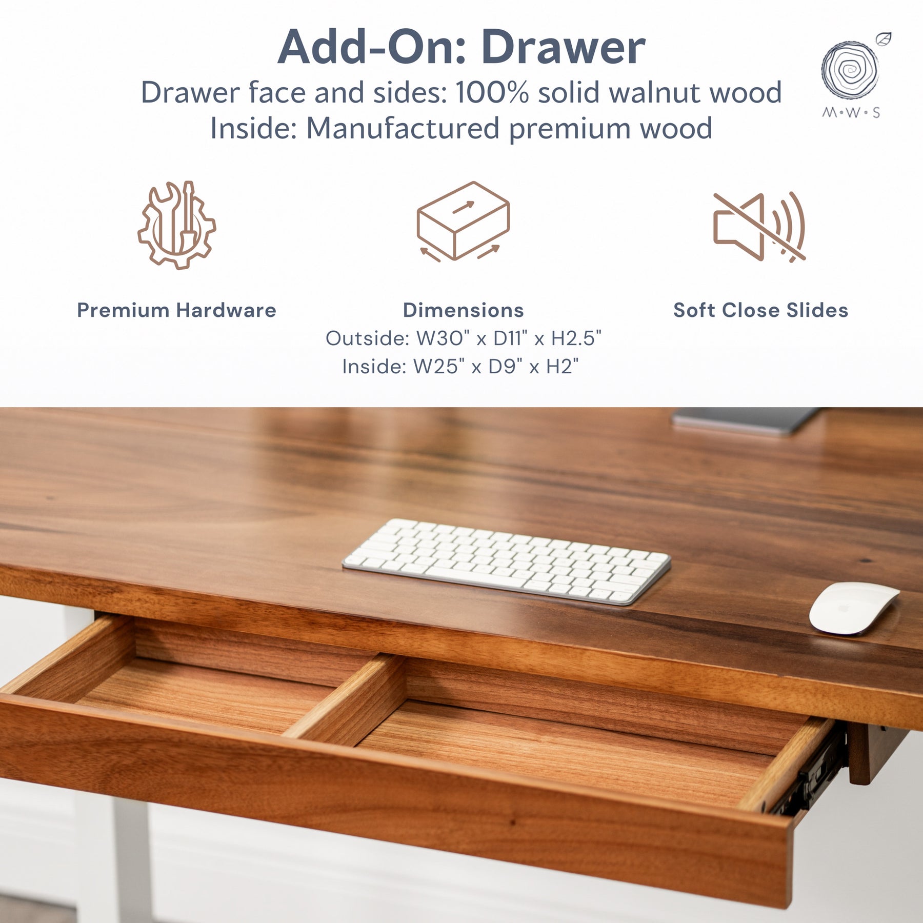 Straight Edge Walnut Standing Desk - Extra Deep Solid Wood Top, Dual Motor Adjustable Base