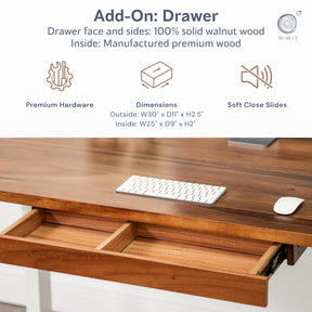 Straight Edge Walnut Standing Desk - Extra Deep Solid Wood Top, Dual Motor Adjustable Base