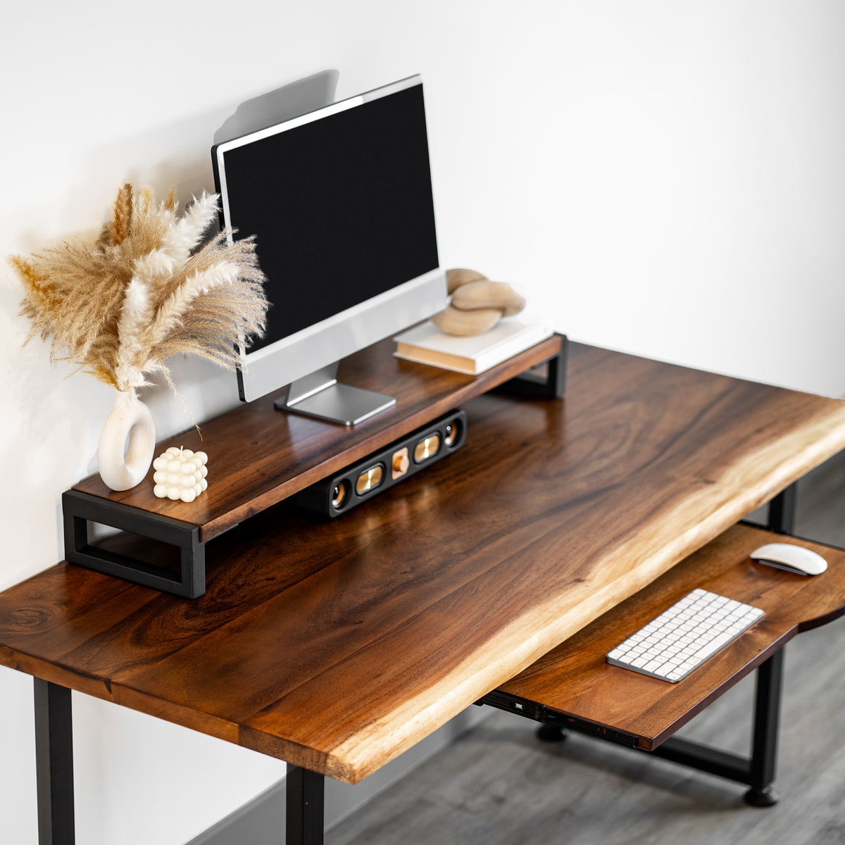 Home Office Computer Desk with Built-In Keyboard Tray | Modern Wood Style