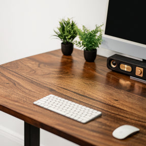 Straight Edge Walnut Standing Desk - Extra Deep Solid Wood Top, Dual Motor Adjustable Base