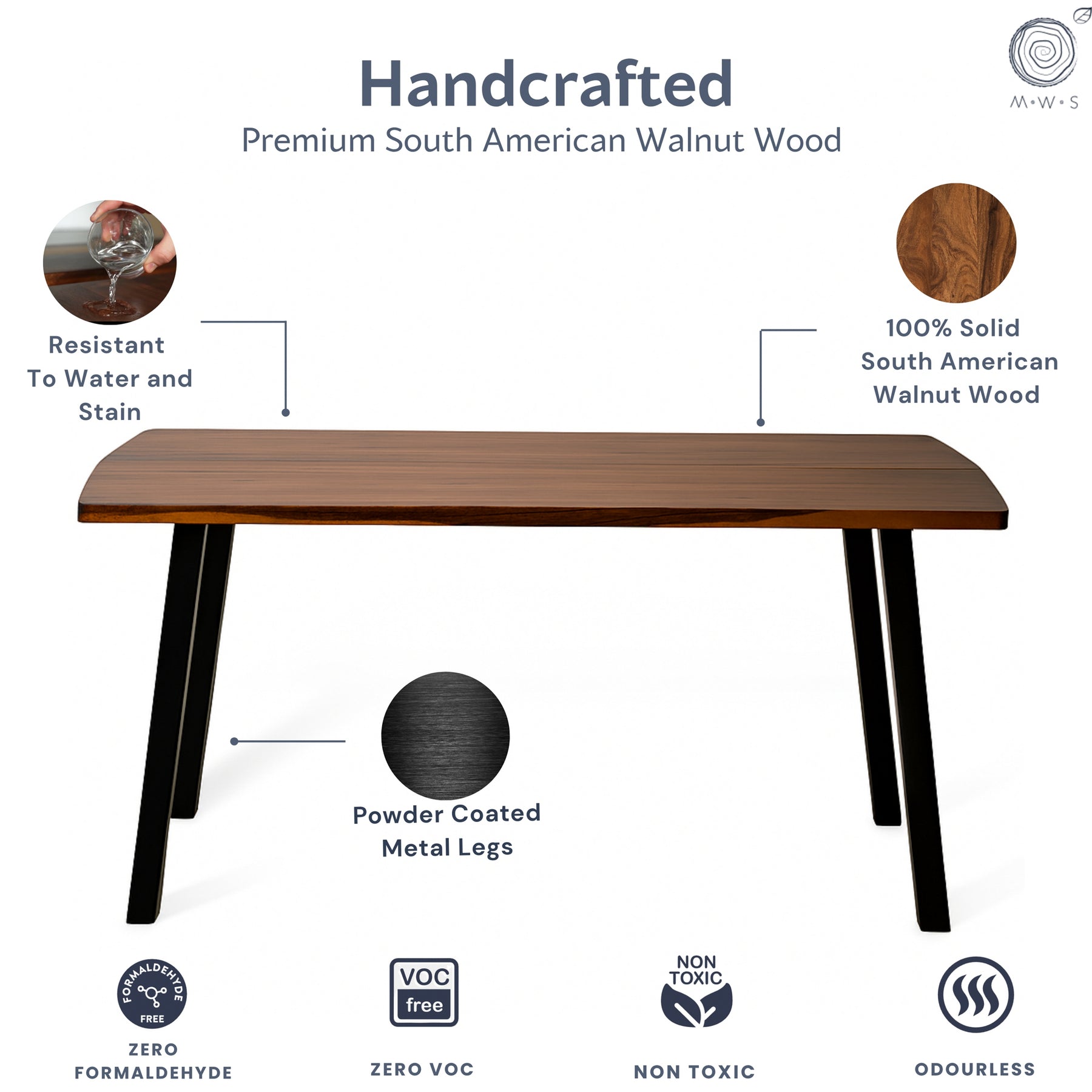 Walnut Dining Table for 6 - 60" × 34" Solid Wood Table | Modern Wood Style