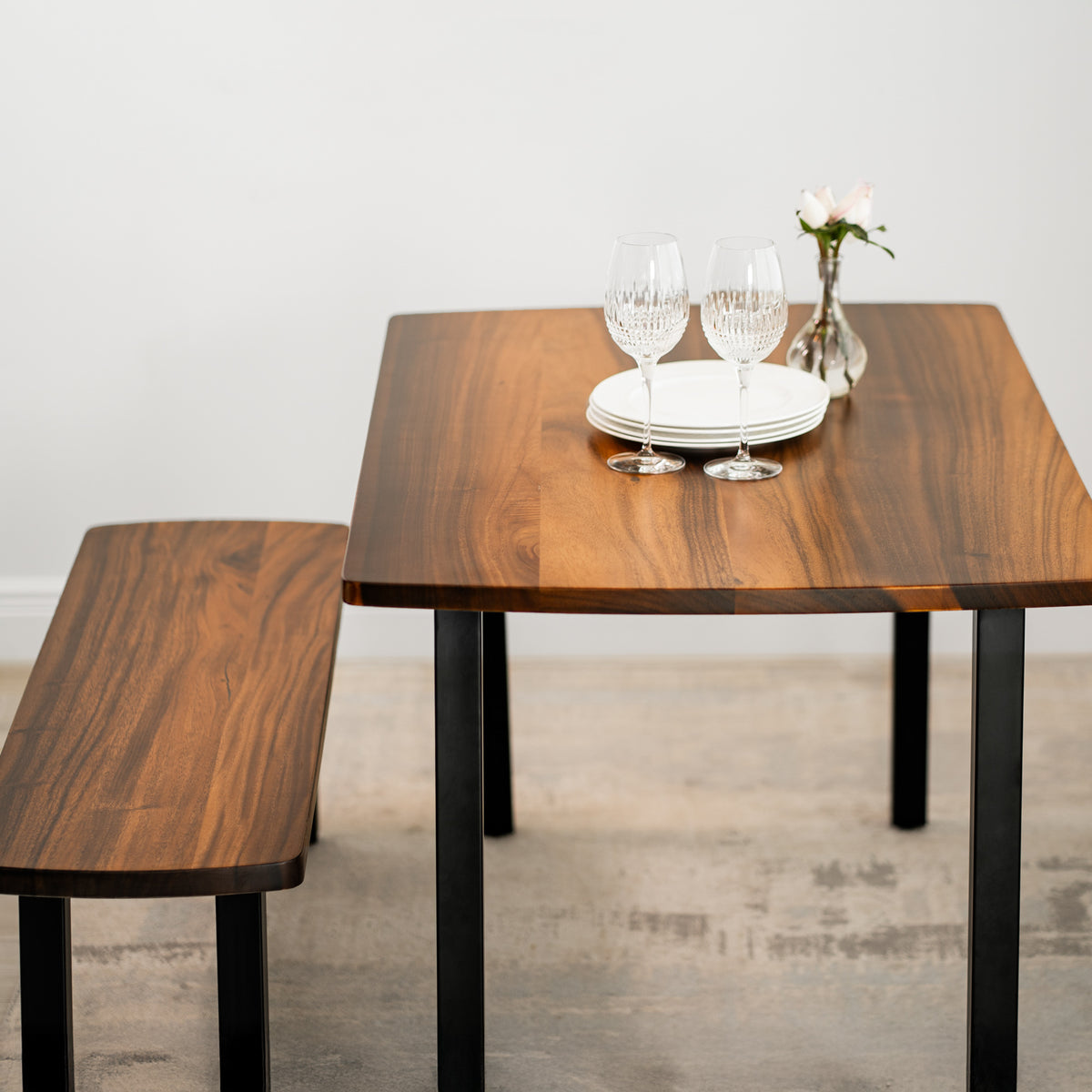 Walnut Dining Table Set for 4 with Bench | Modern Wood Style