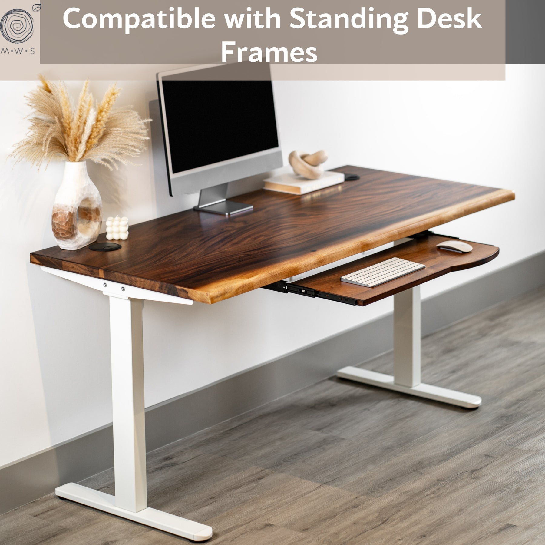 Keyboard Tray for Desk - Walnut Wood | Modern Wood Style