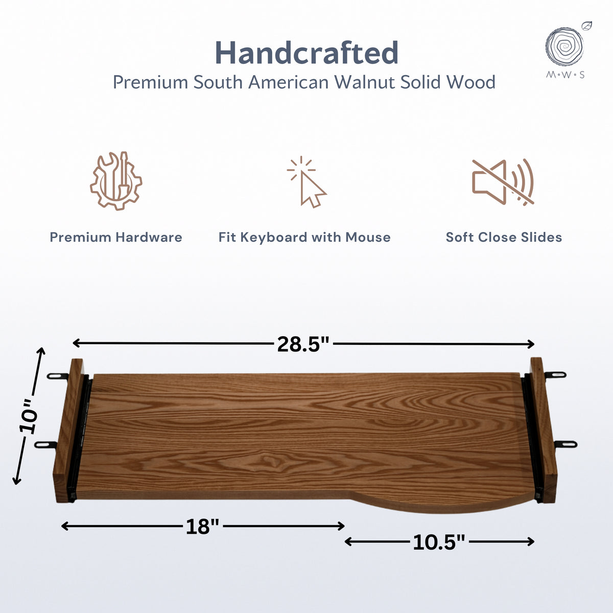 Keyboard Tray for Desk - Walnut Wood | Modern Wood Style