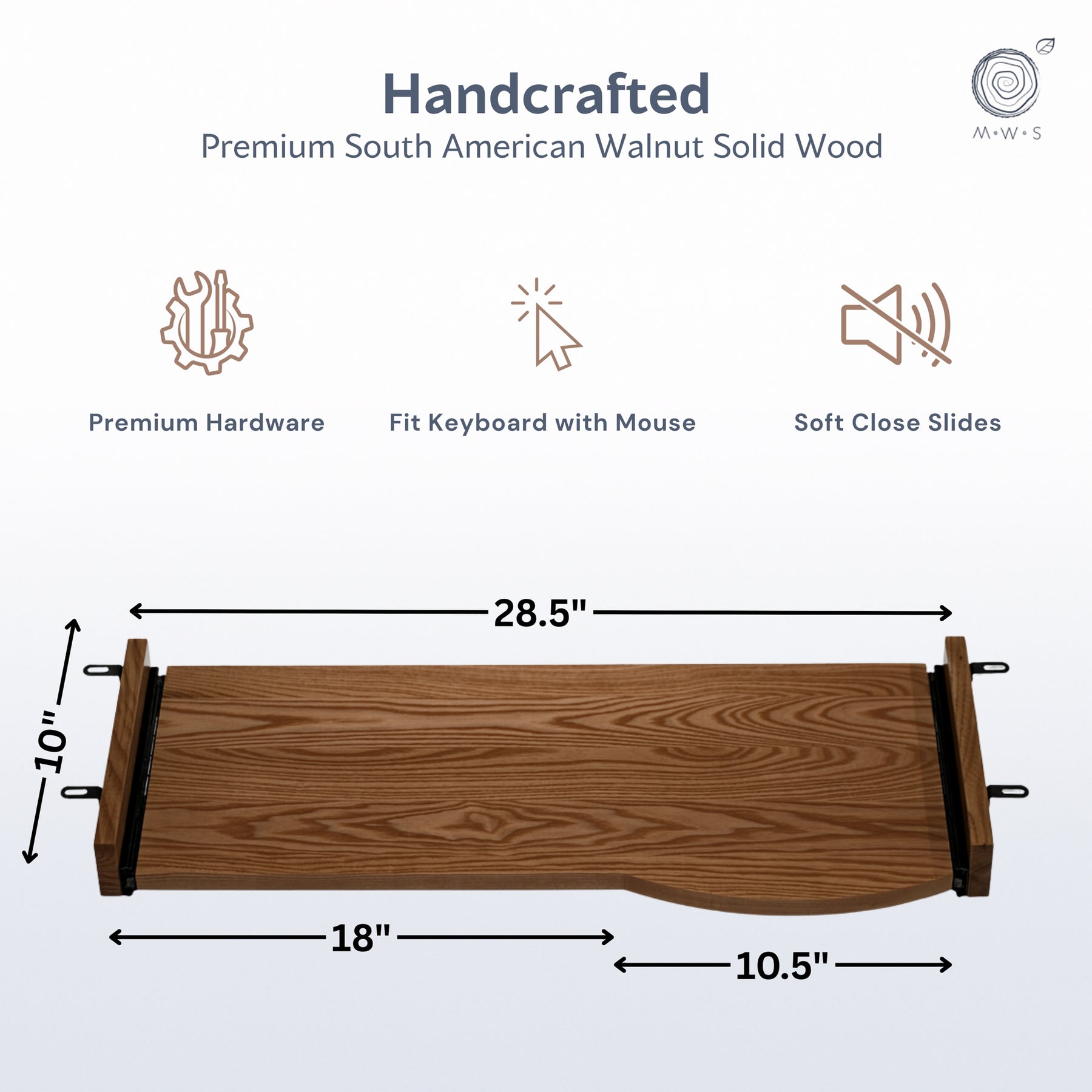 Keyboard Tray for Desk - Walnut Wood | Modern Wood Style