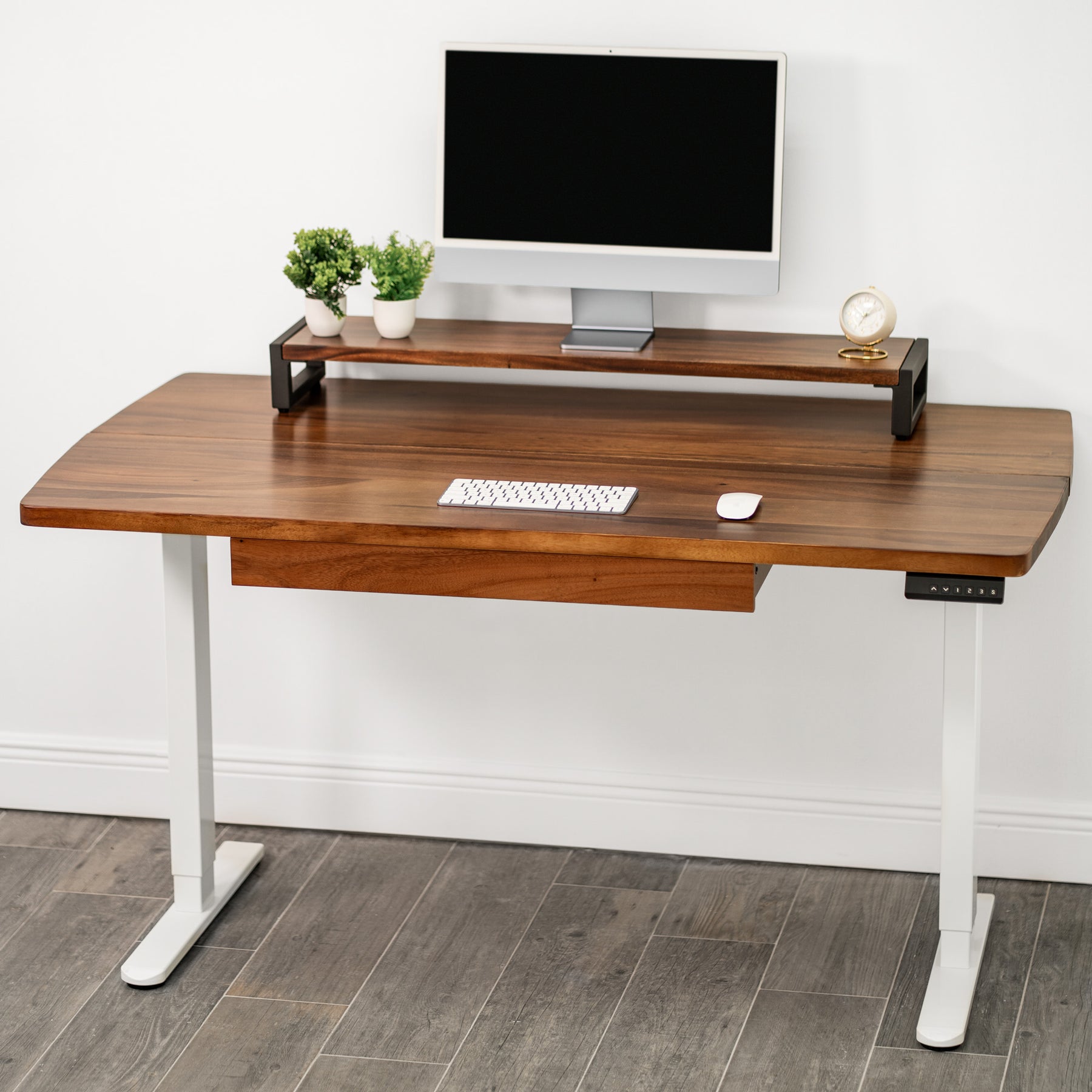 Straight Edge Walnut Standing Desk - Extra Deep Solid Wood Top, Dual Motor Adjustable Base