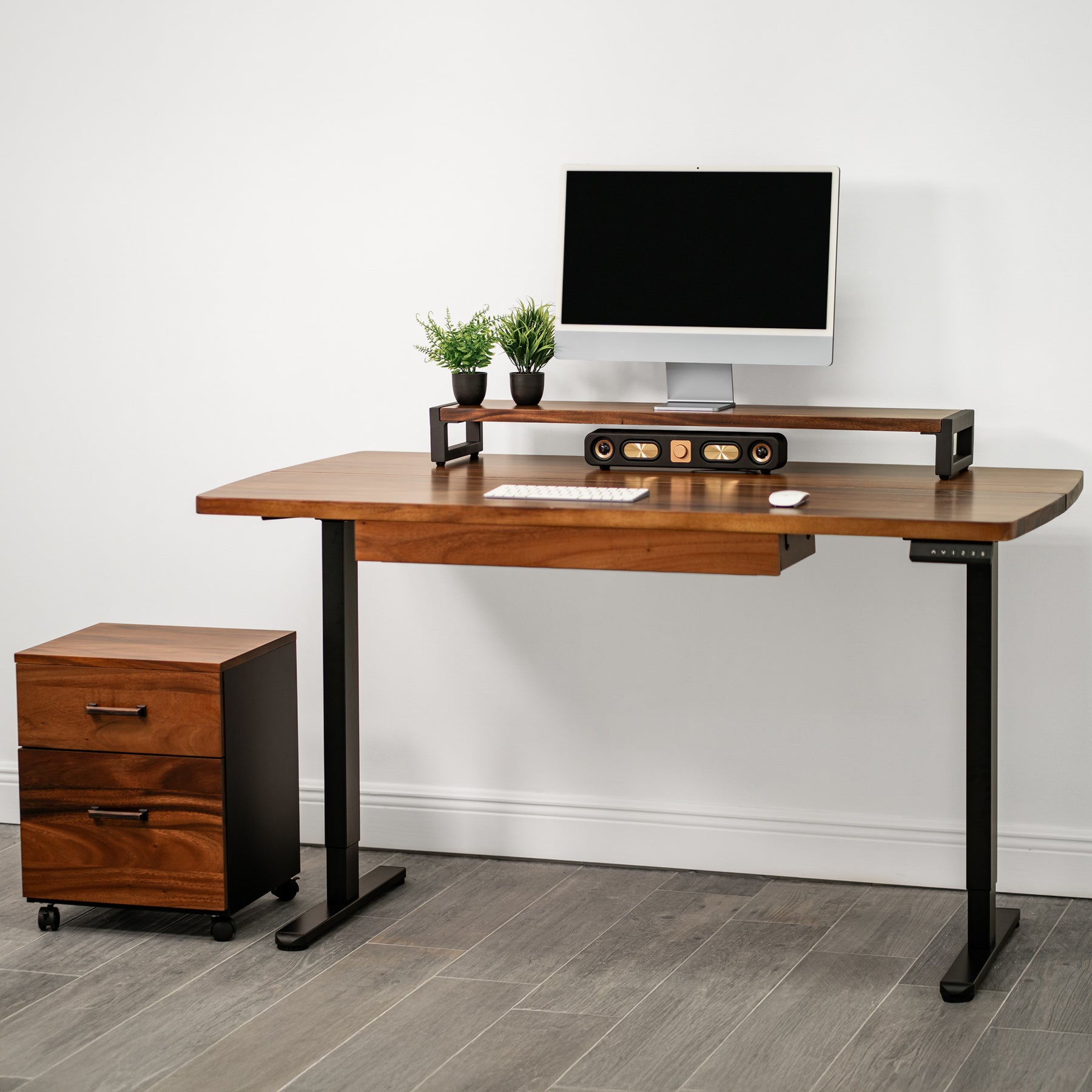 Straight Edge Walnut Standing Desk - Extra Deep Solid Wood Top, Dual Motor Adjustable Base