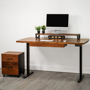 Straight Edge Walnut Standing Desk - Extra Deep Solid Wood Top, Dual Motor Adjustable Base