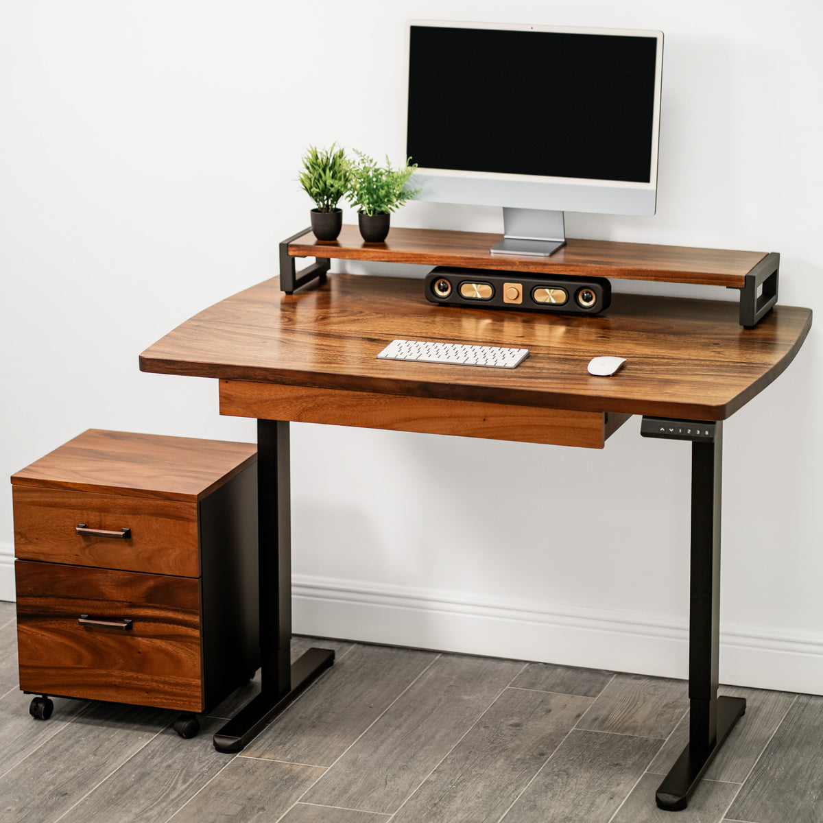Straight Edge Walnut Standing Desk - Extra Deep Solid Wood Top, Dual Motor Adjustable Base