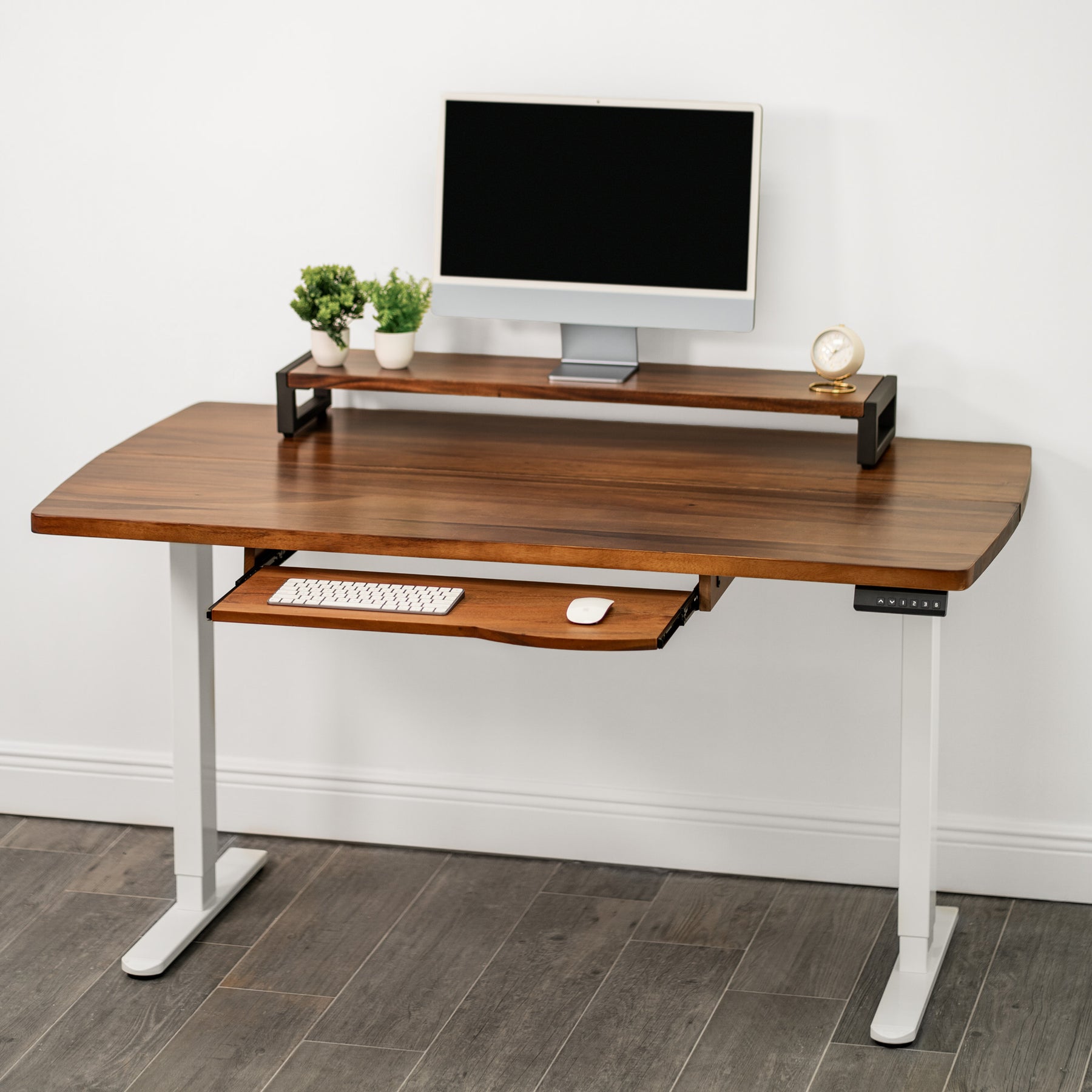 Walnut Standing Desk with Keyboard Tray Option | Modern Wood Style