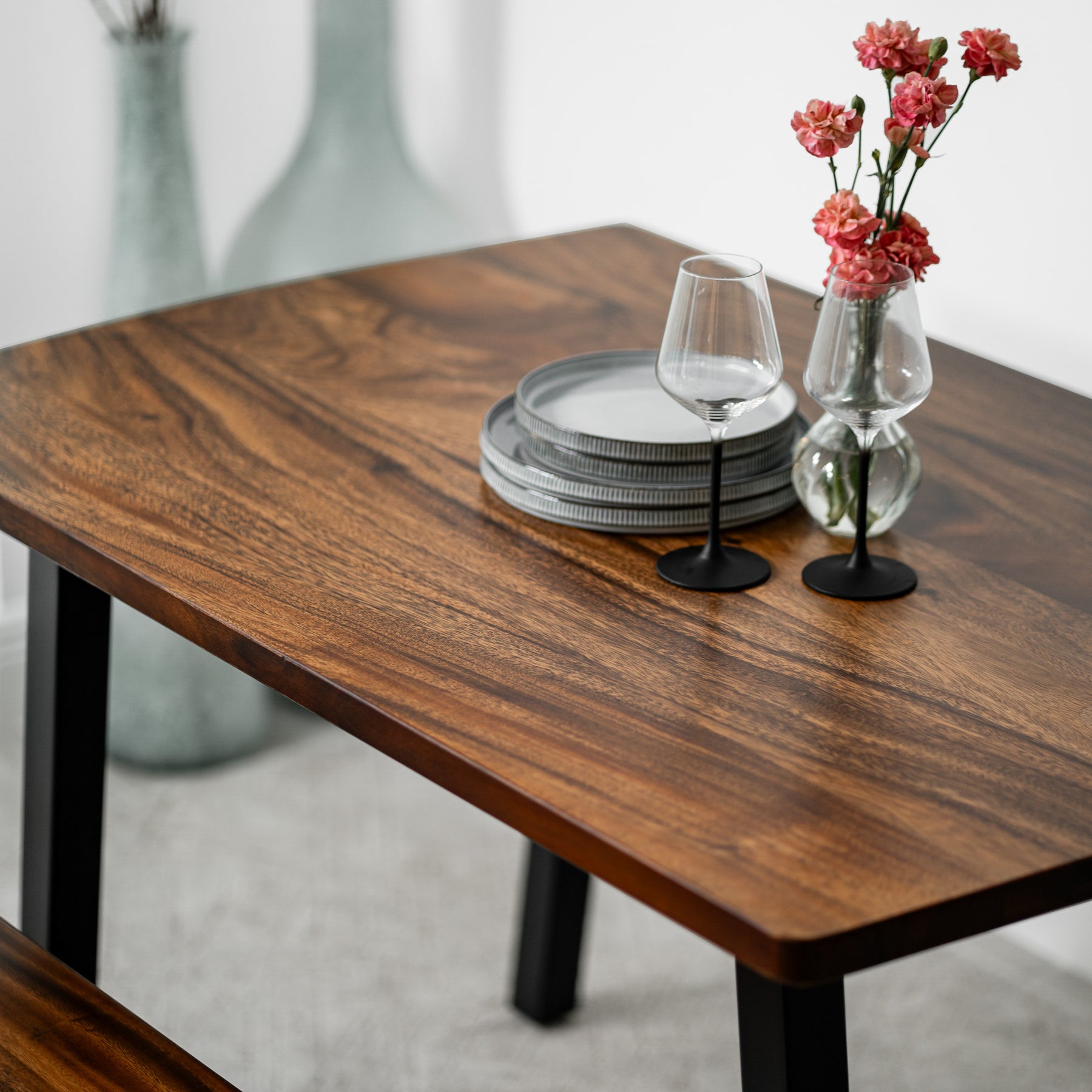 Walnut Dining Table Set for 4 with Bench | Modern Wood Style