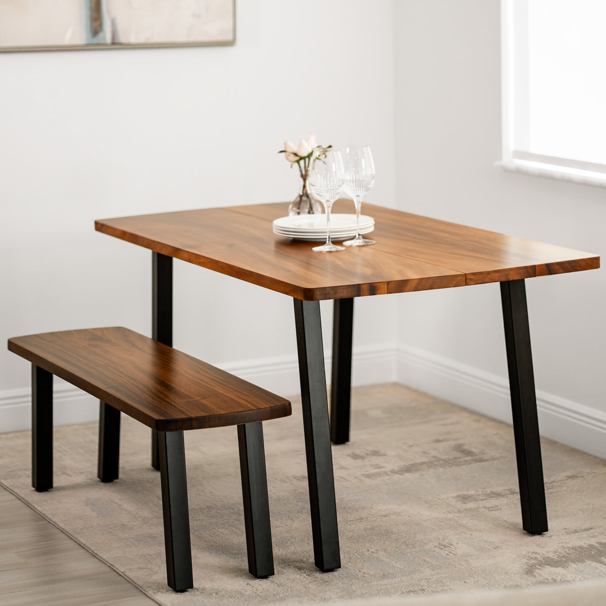 Walnut Dining Table Set for 6 with Bench | Modern Wood Style