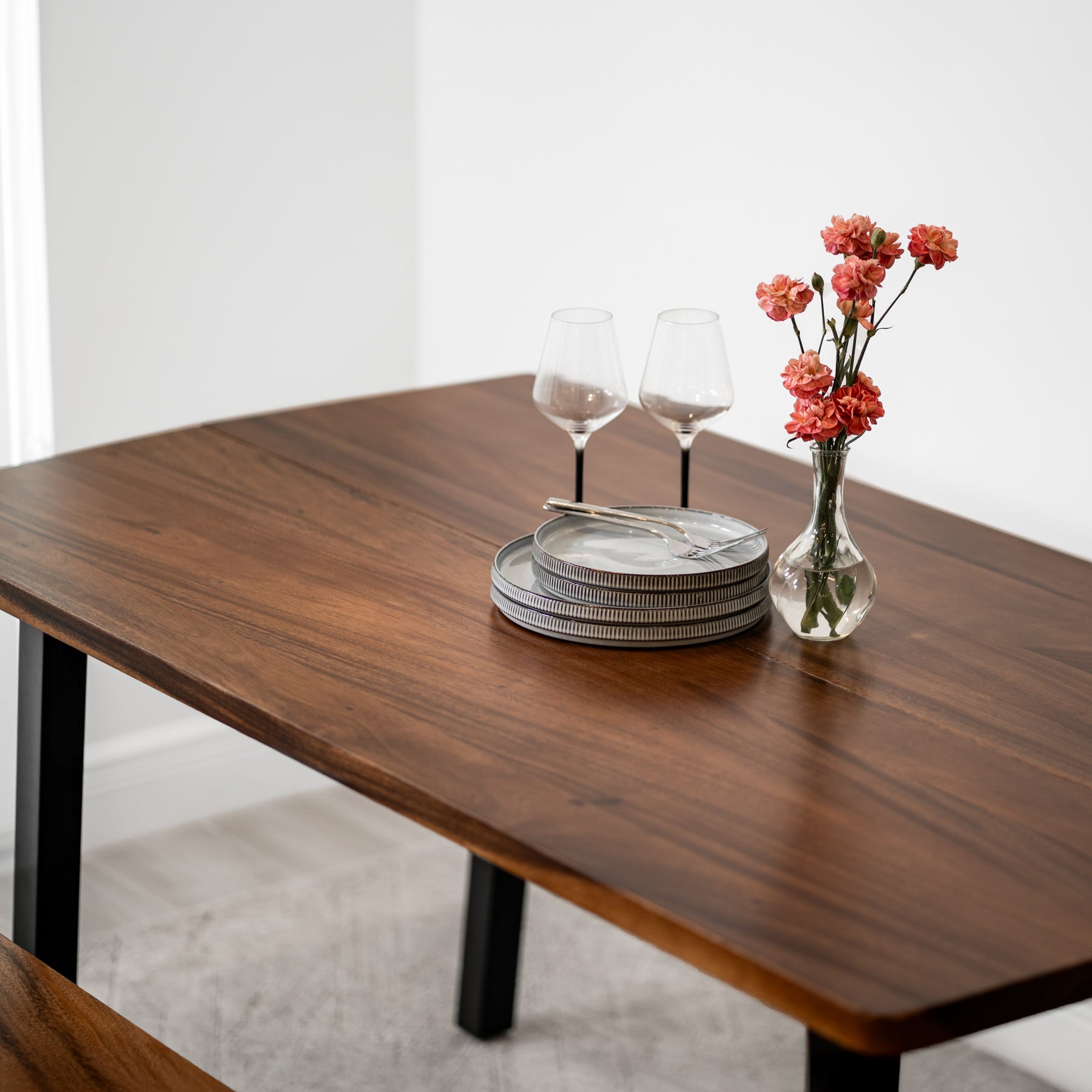 Walnut Dining Table Set for 6 with Bench | Modern Wood Style