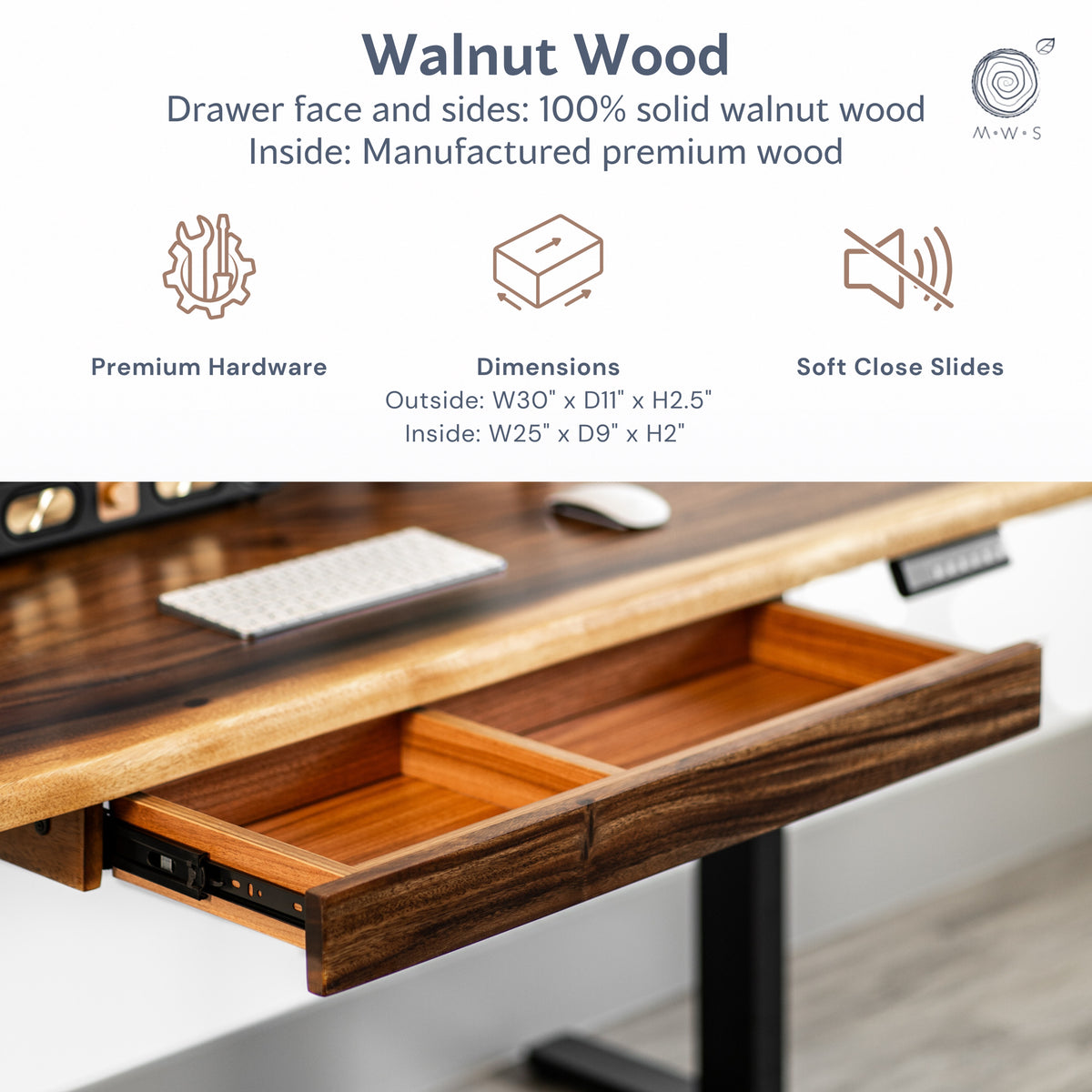 Under Desk Drawer - Walnut Wood | Modern Wood Style
