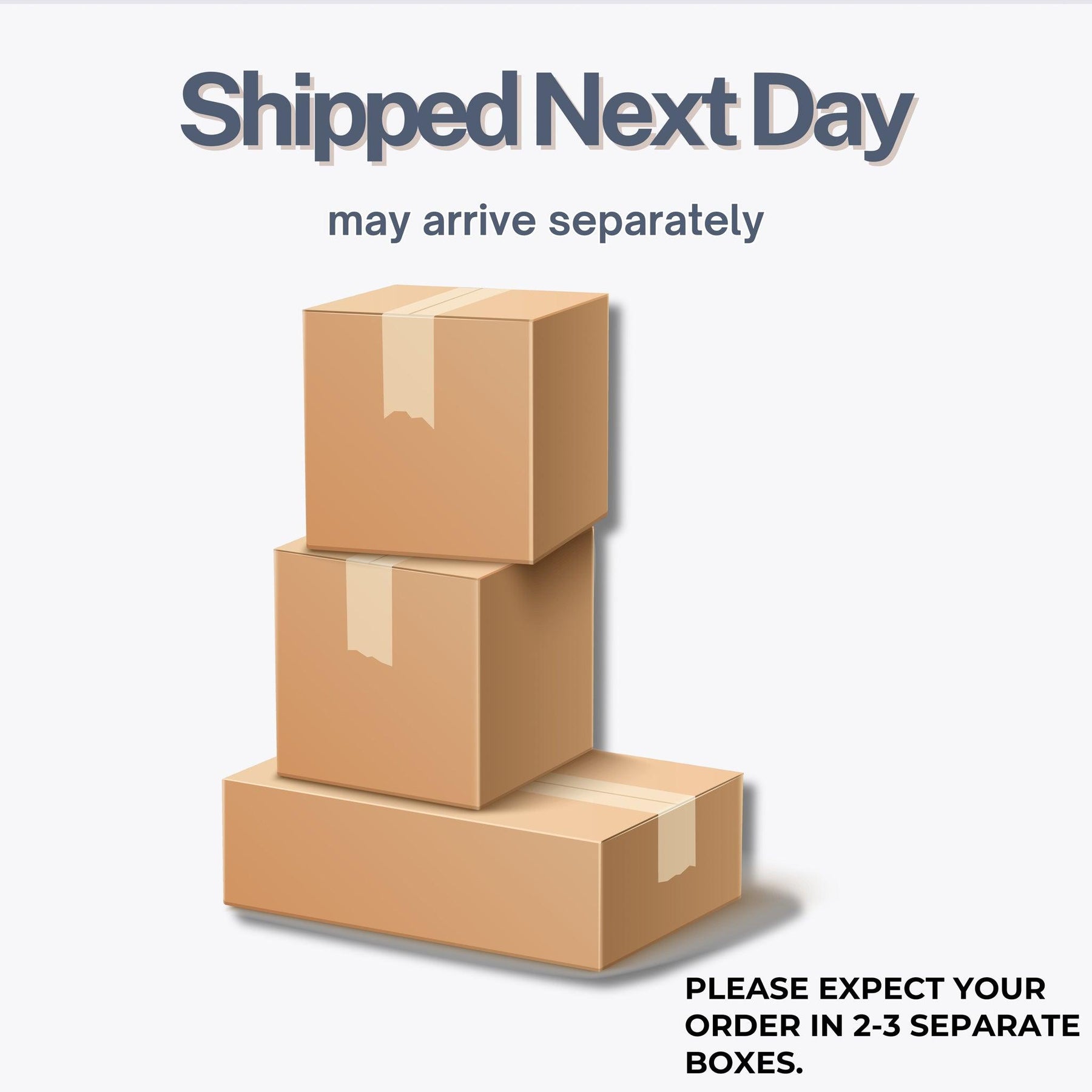 Next day shipping for live edge computer desk, may arrive in 2-3 separate boxes