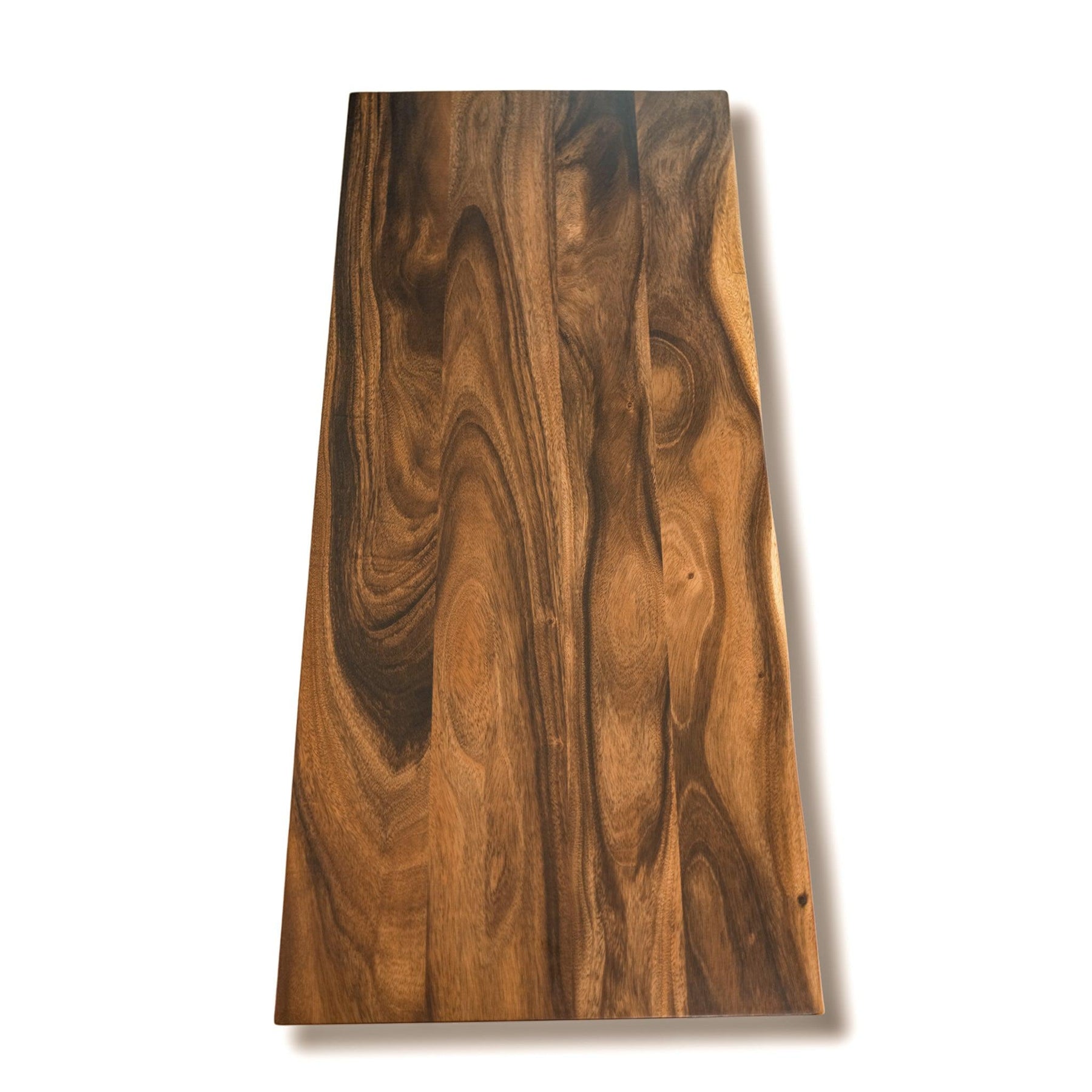 Live edge table top with walnut wood grain pattern, ideal for standing desks and workspaces.