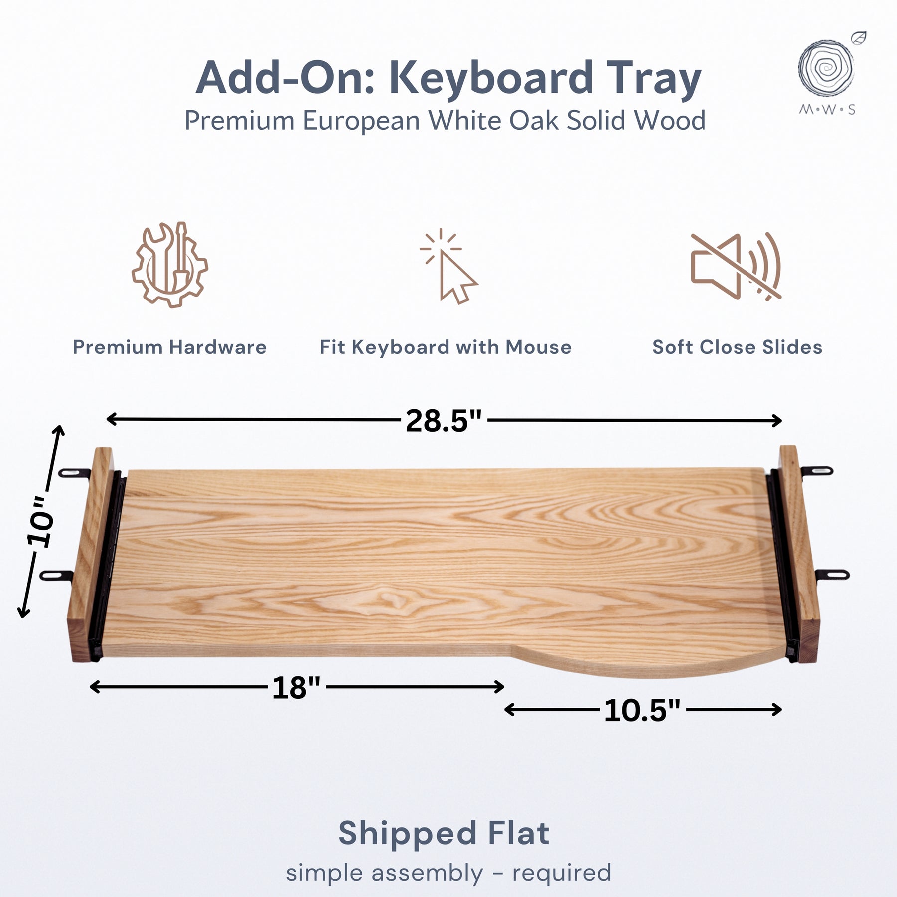 Standing Desk with Keyboard Tray - Live Edge White Oak Solid Wood - Modern Wood Style