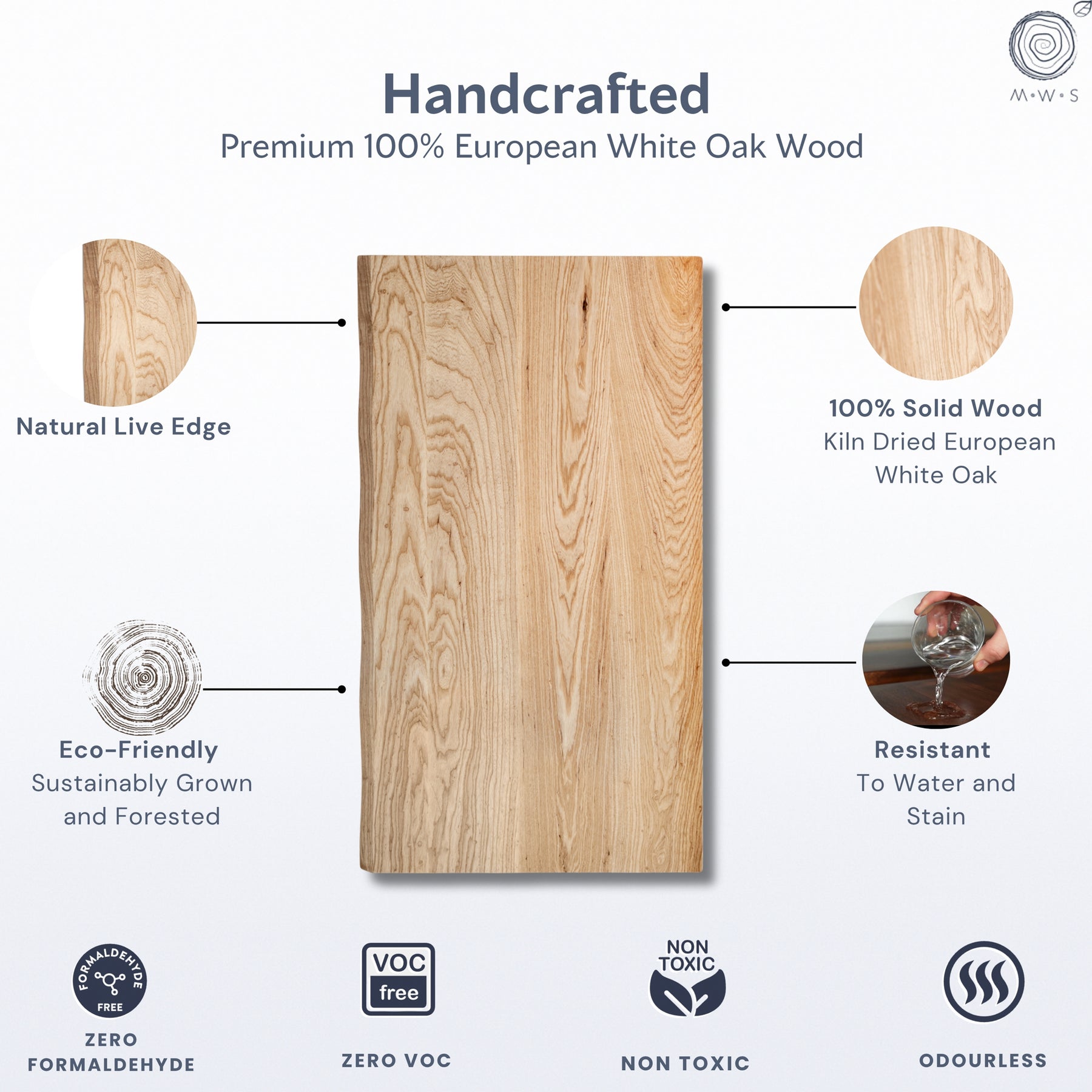 Standing Desk with Keyboard Tray - Live Edge White Oak Solid Wood - Modern Wood Style