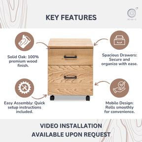 2 Drawer Filing Cabinet - Oak Wood - Modern Wood Style